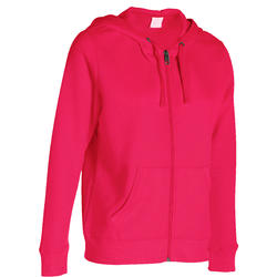 Veste zippée à capuche fitness femme rose vif