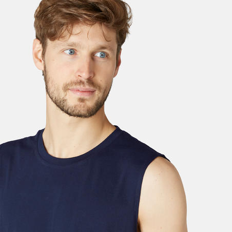 גופיה לפילאטיס והתעמלות עדינה לגברים 500 בגזרה רגילה- כחול כהה