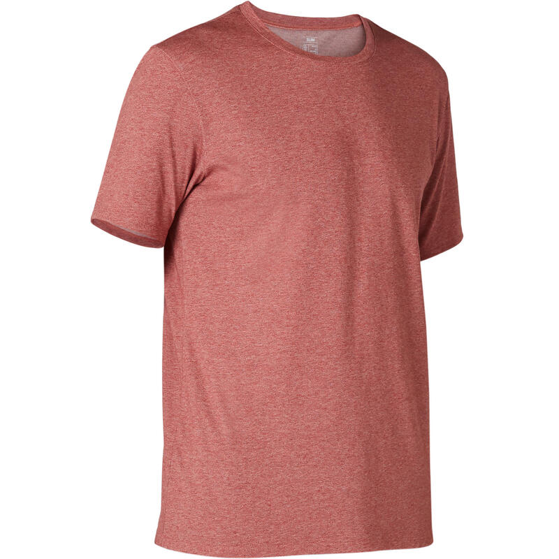 T-shirt uomo fitness 500 slim misto cotone rossa