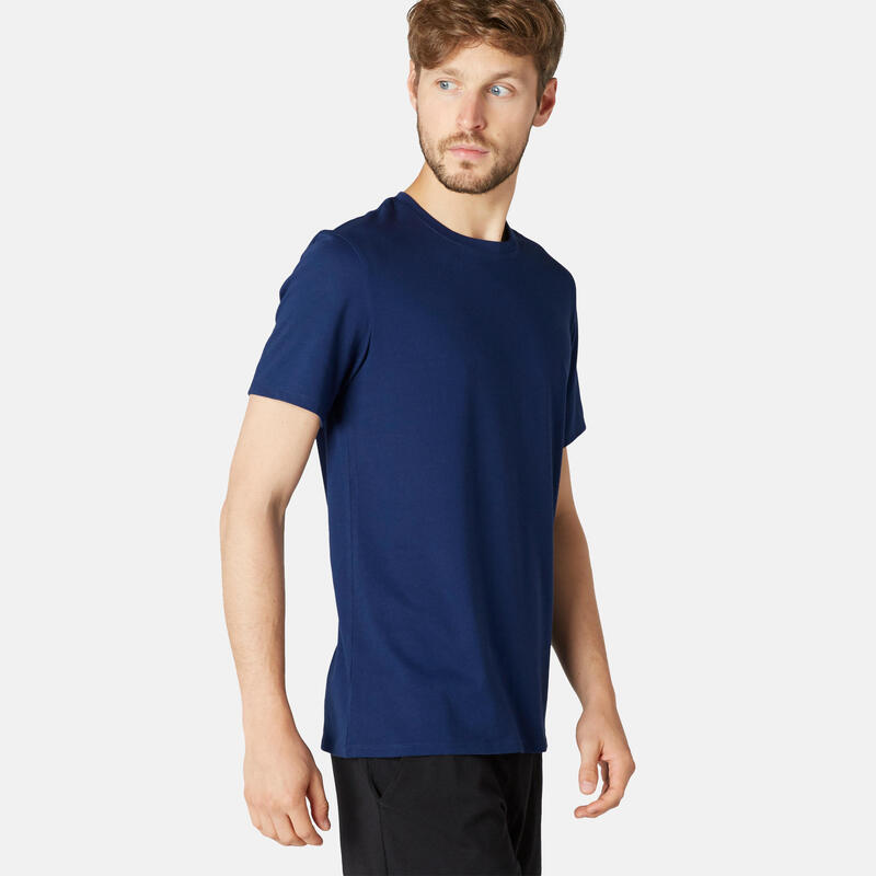 T-shirt fitness manches courtes coton extensible col rond homme bleu cosmos