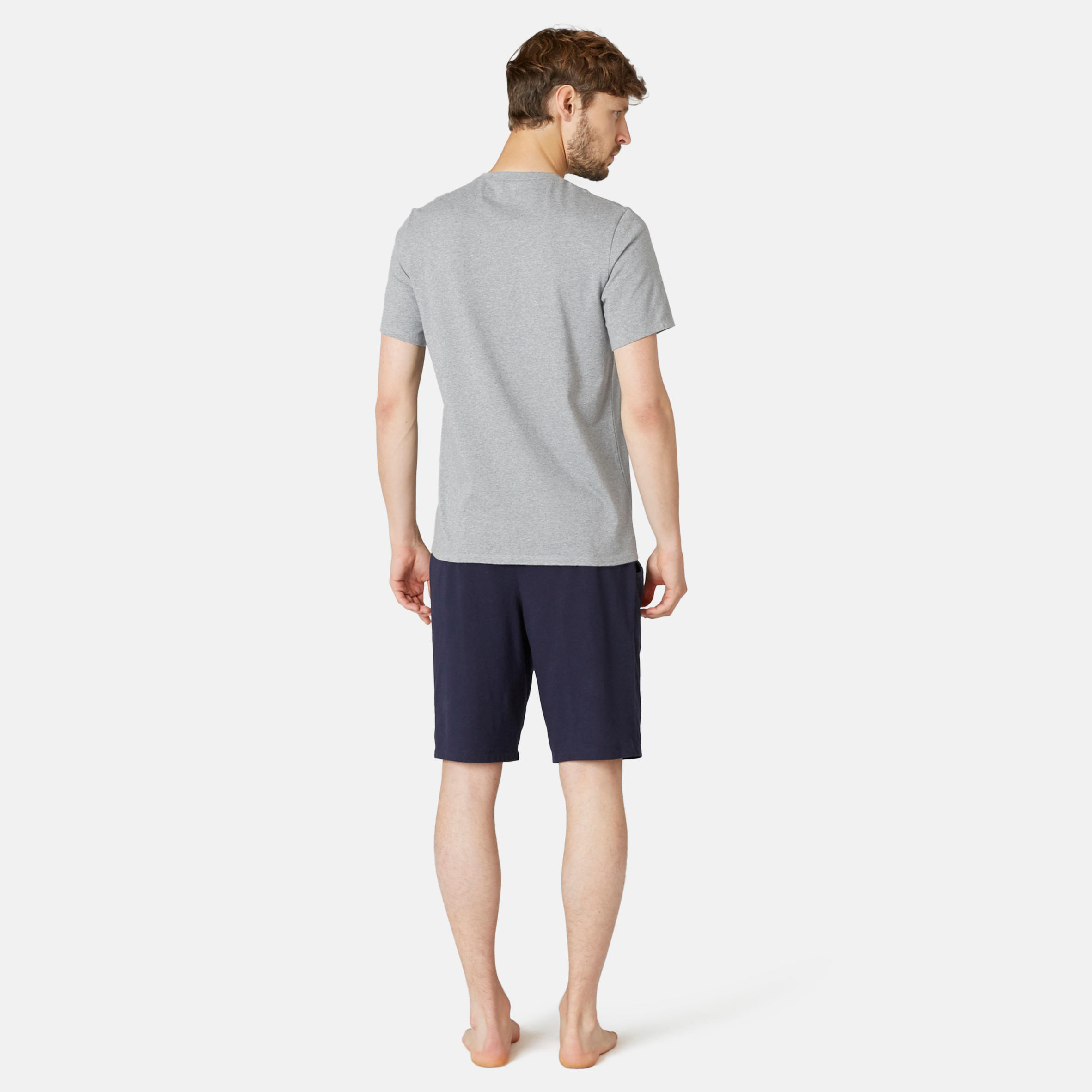 Men's Short-Sleeved Straight-Cut Crew Neck Cotton Fitness T-Shirt 500 Light Grey 17/21