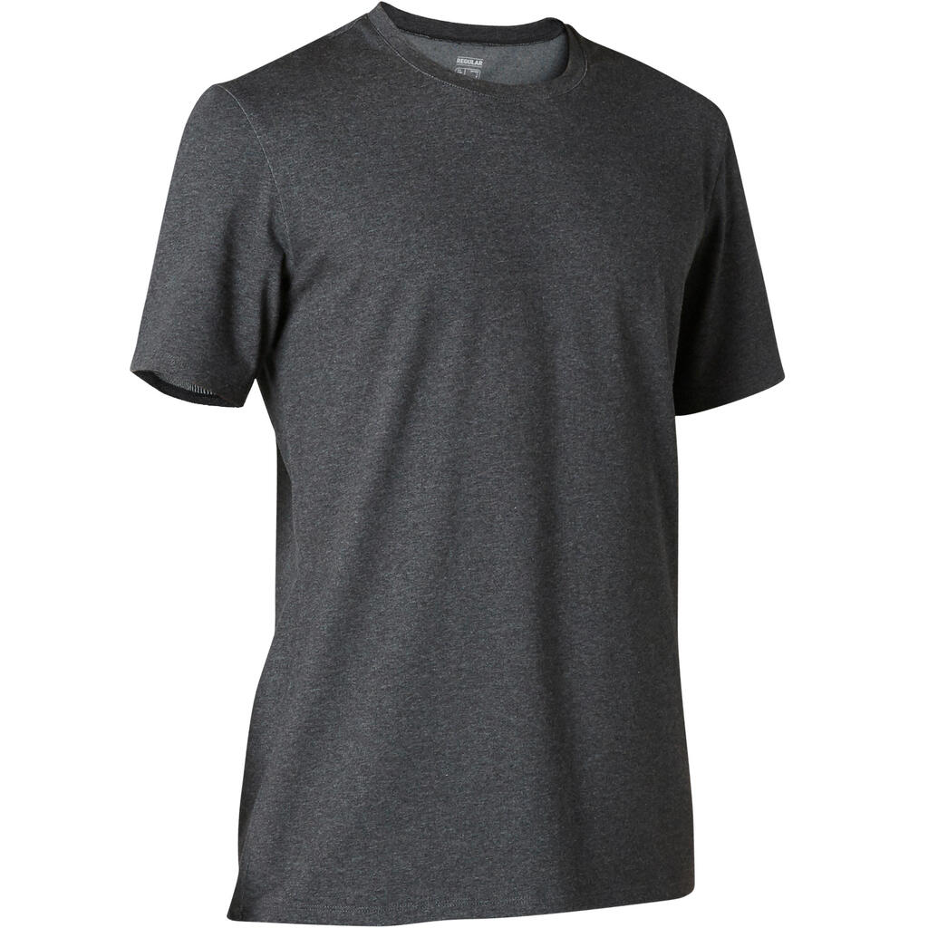 Men's Short-Sleeved Straight-Cut Crew Neck Cotton Fitness T-Shirt 500 Blue/Black