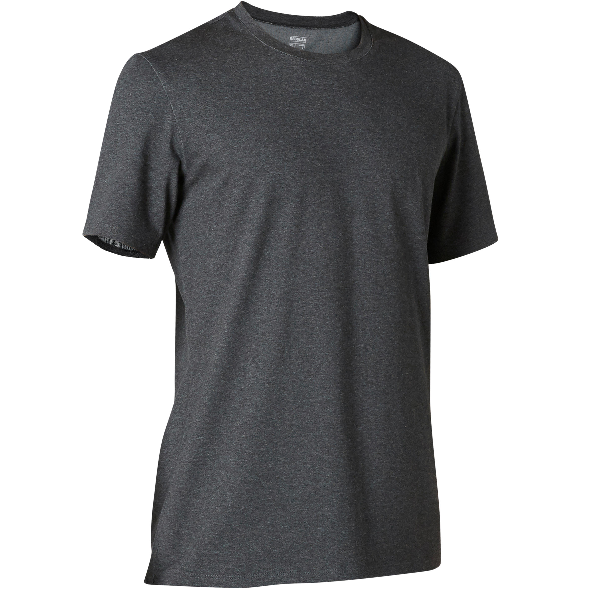 Camiseta fitness manga corta algodon extensible Hombre Domyos gris oscuro Decathlon