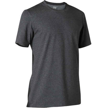 Men's Short-Sleeved Straight-Cut Crew Neck Cotton Fitness T-Shirt 500 - Grey