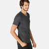 Men's Slim-Fit V-Neck Pilates & Gentle Gym Sport T-Shirt 500 - Light Grey