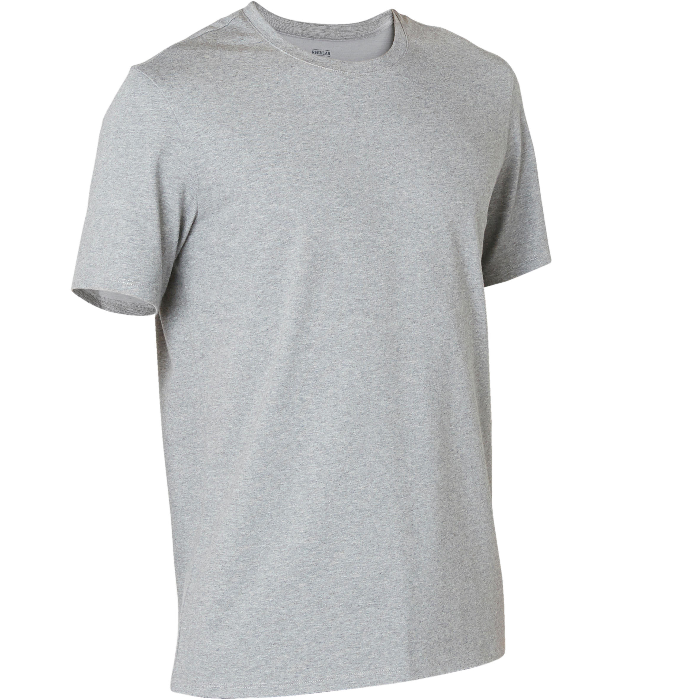 Men's Short-Sleeved Straight-Cut Crew Neck Cotton Fitness T-Shirt 500 Light Grey 16/21