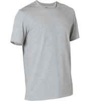 Men's Short-Sleeved Straight-Cut Crew Neck Cotton Fitness T-Shirt 500 Light Grey