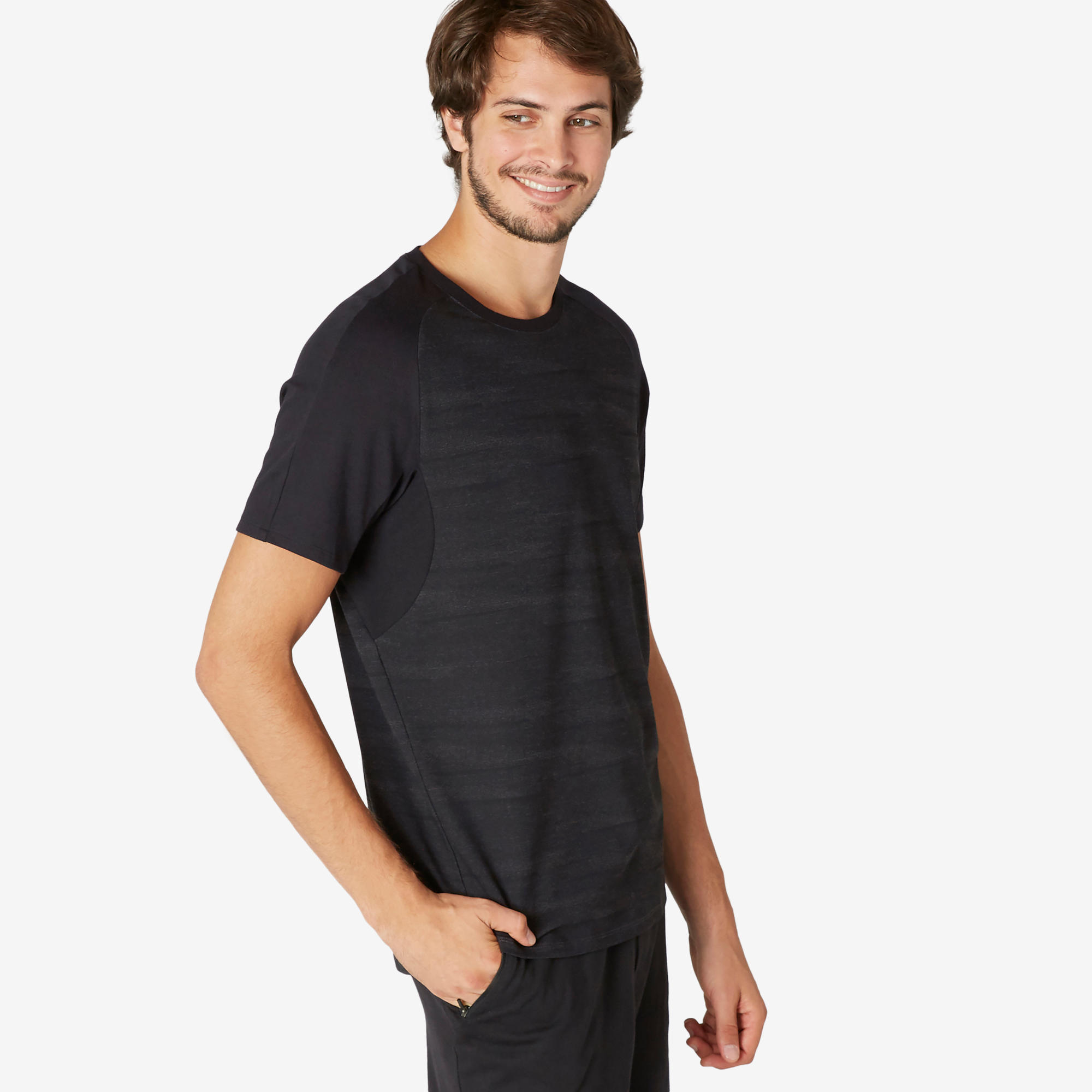 Men's TShirt 520 Dark Grey Pattern Domyos by Decathlon