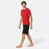 Men's Short-Sleeved Straight-Cut Crew Neck Cotton Fitness T-Shirt 500 - Red