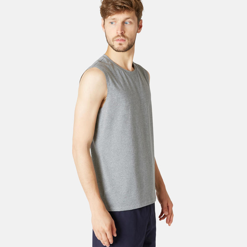 Fitness Stretch Cotton Tank Top - Mottled Grey