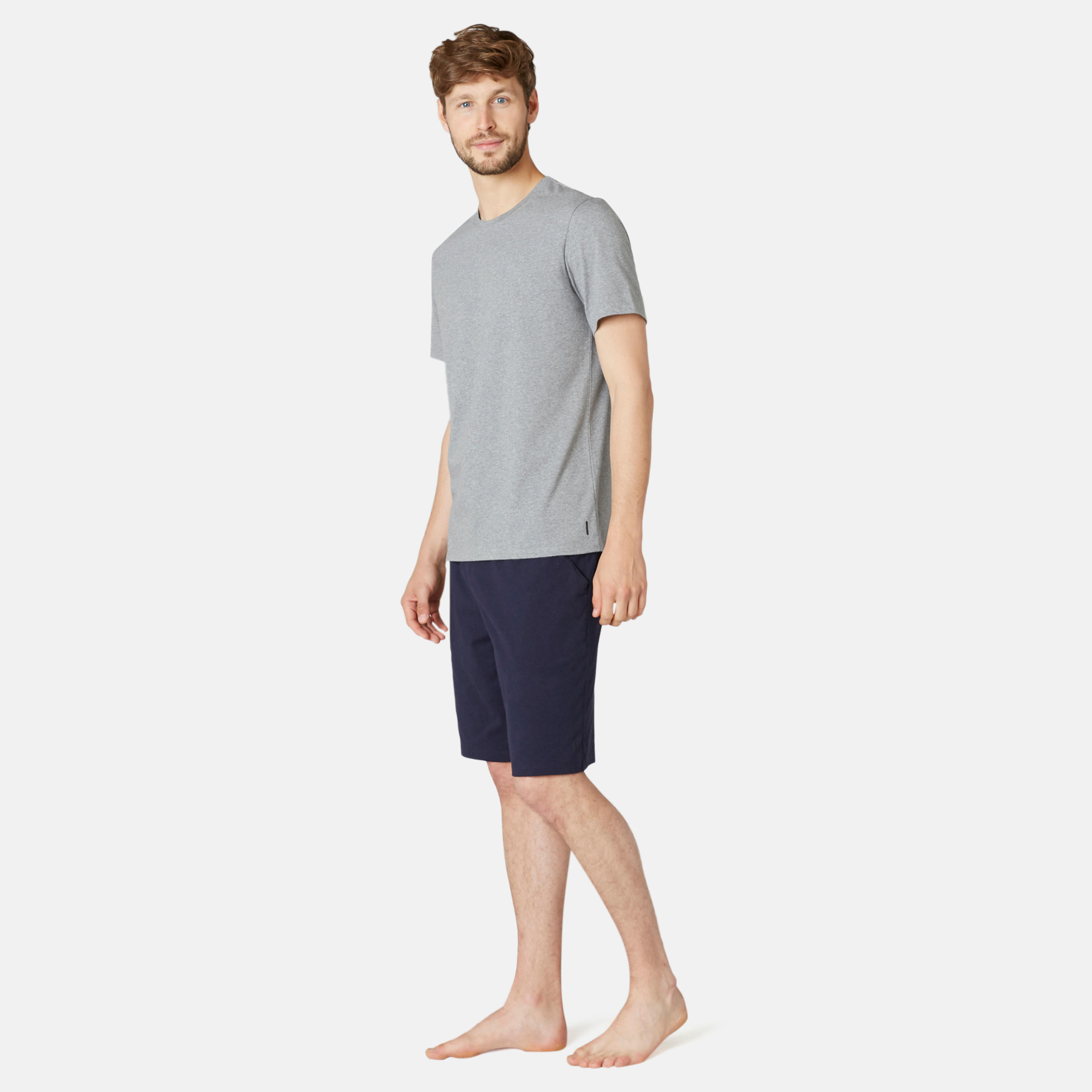 Men's Short-Sleeved Straight-Cut Crew Neck Cotton Fitness T-Shirt 500 Light Grey 15/21