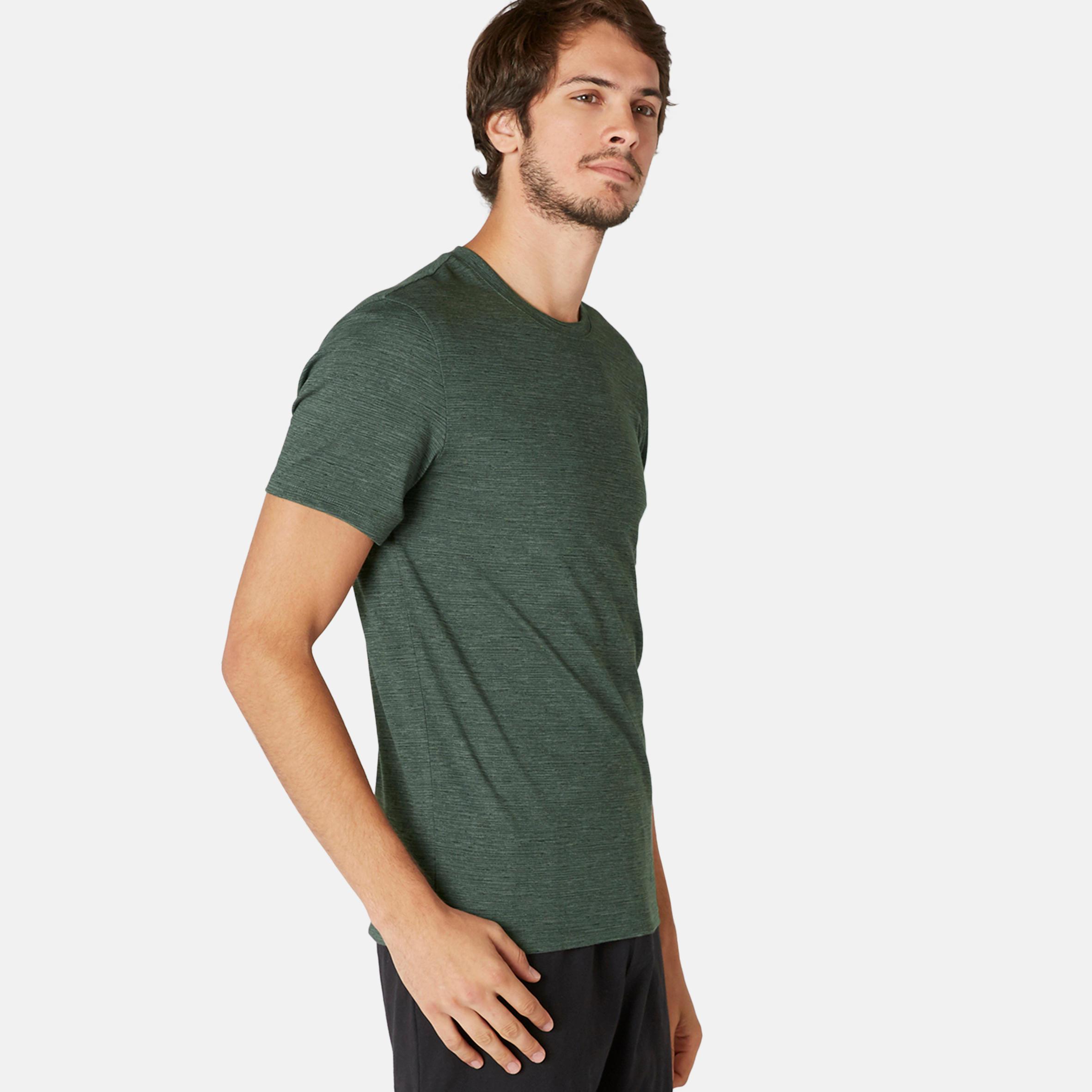 DOMYOS Men's Slim-Fit T-Shirt 500 - Khaki Pattern