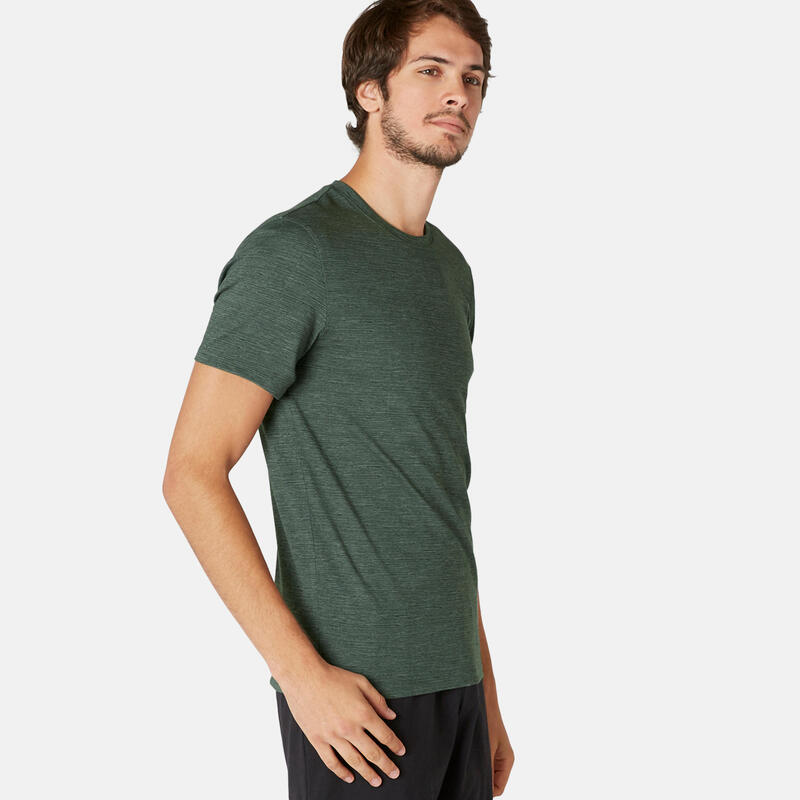 T-Shirt Slim 500 Homme Kaki avec Motif