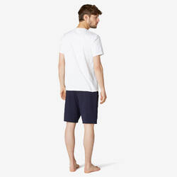 Men's Short-Sleeved Straight-Cut Crew Neck Cotton Fitness T-Shirt 500 - White