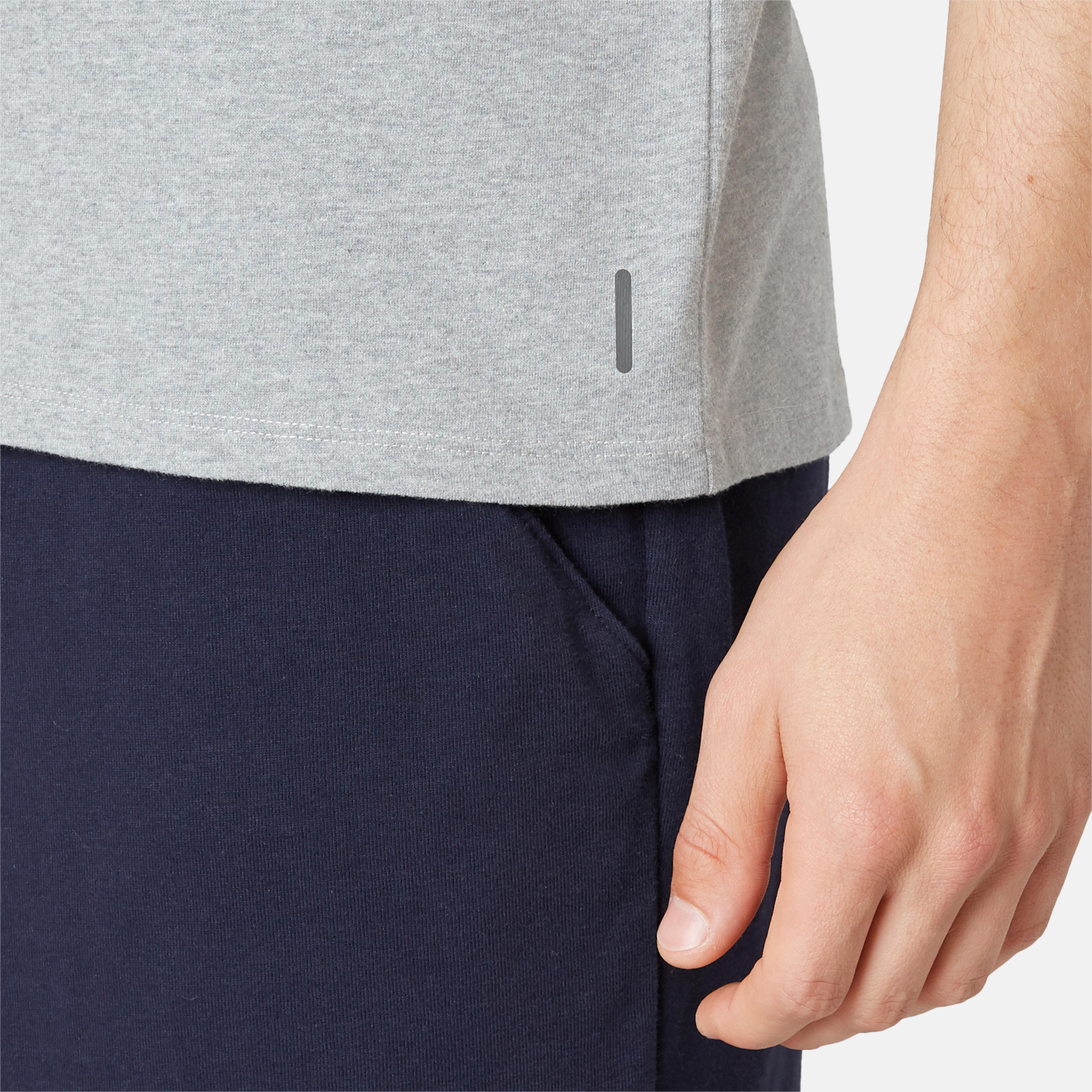 Men's Short-Sleeved Straight-Cut Crew Neck Cotton Fitness T-Shirt 500 Light Grey 14/21