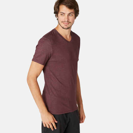 
      Men's Slim-Fit V-Neck Pilates & Gentle Gym Sport T-Shirt 500 - Burgundy
  