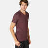 Men's Slim-Fit V-Neck Pilates & Gentle Gym Sport T-Shirt 500 - Burgundy