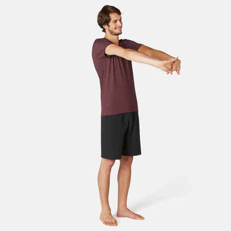 Majica kratkih rukava za pilates i gentle gym 500 V-izreza muška tamnocrvena