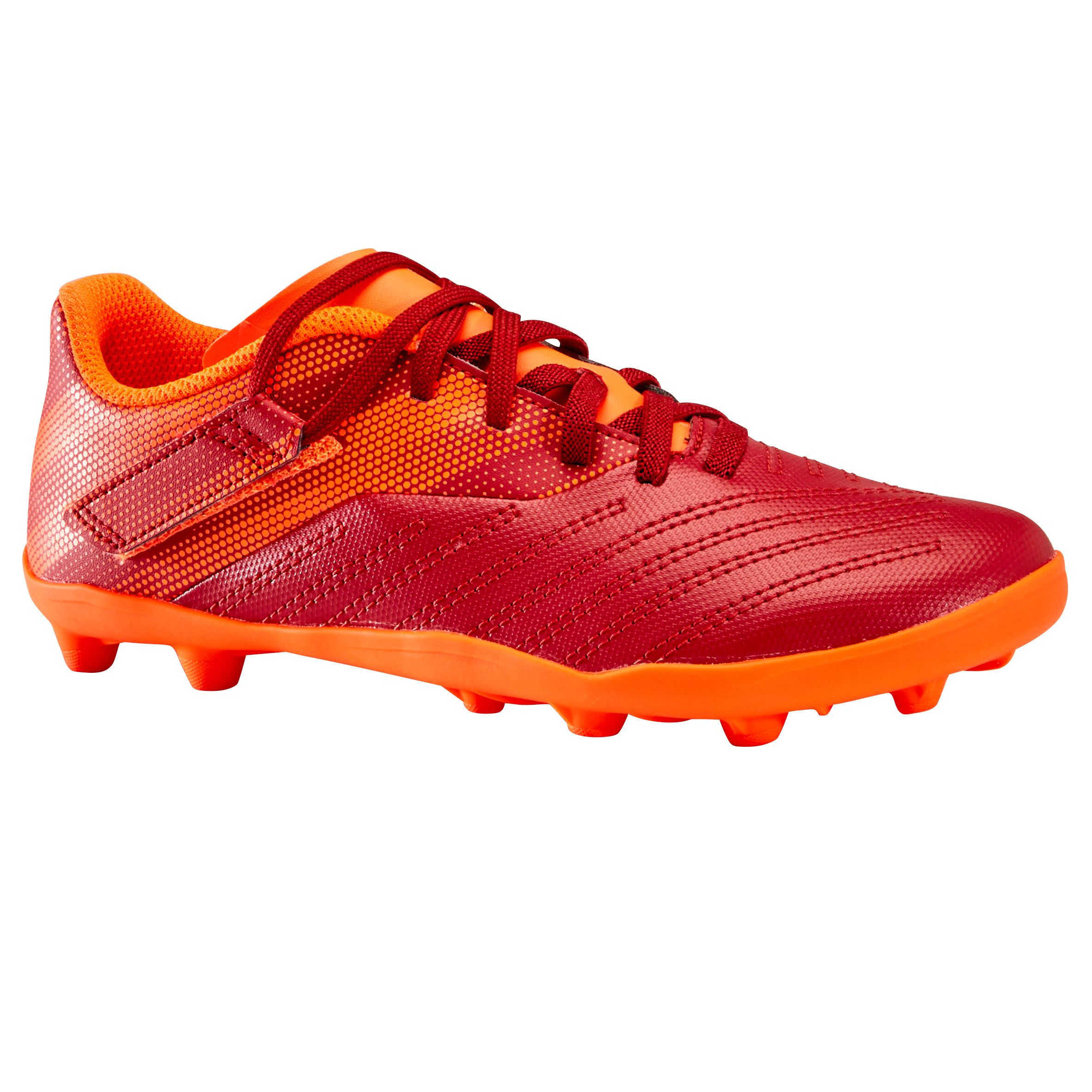 Botas de F tbol Ni os Kipsta Agility 140 FG velcro burdeos naranja