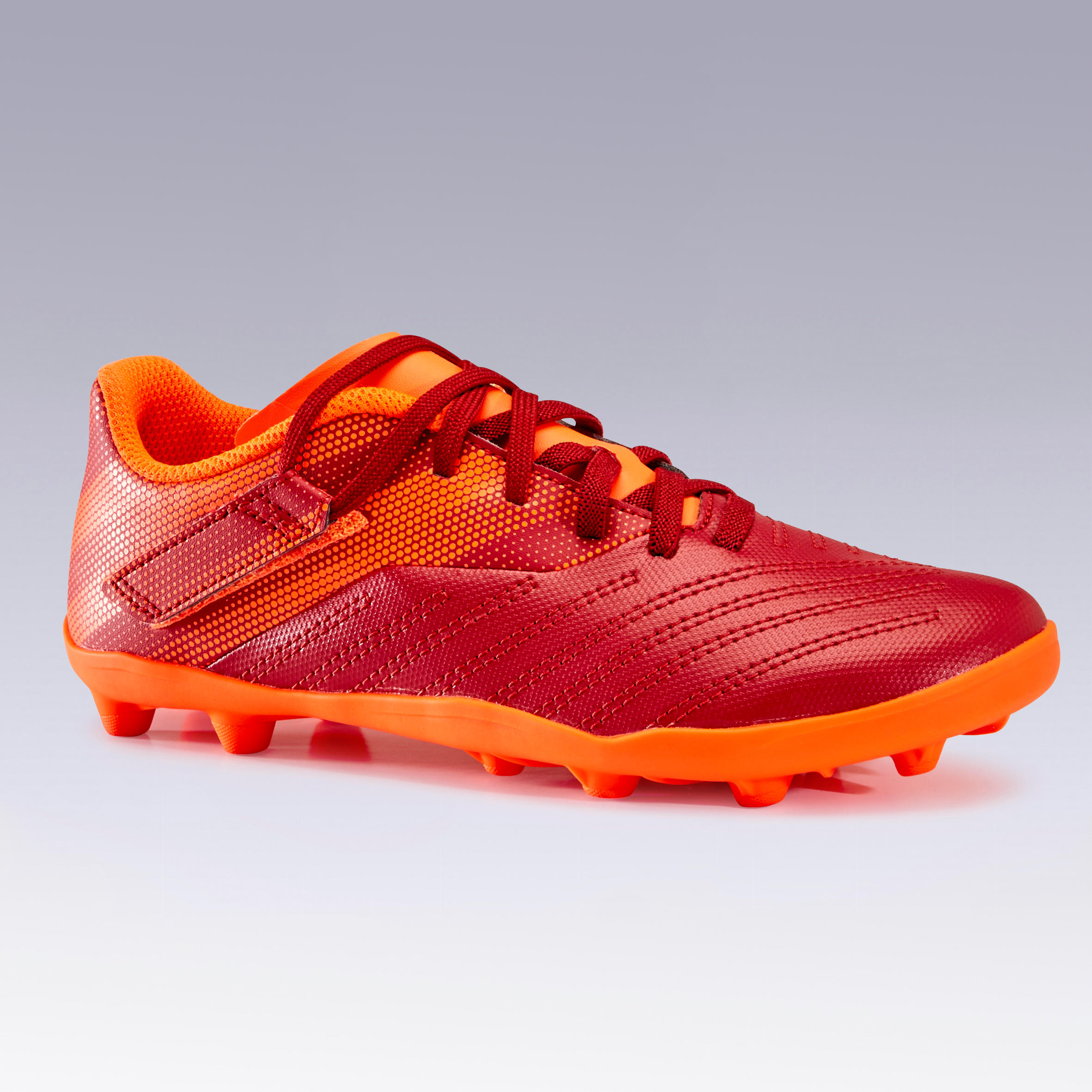 Tenis fútbol Jr terrenos secos AGILITY 140 FG Tira autoadherente Burdeos  Naranja - Decathlon