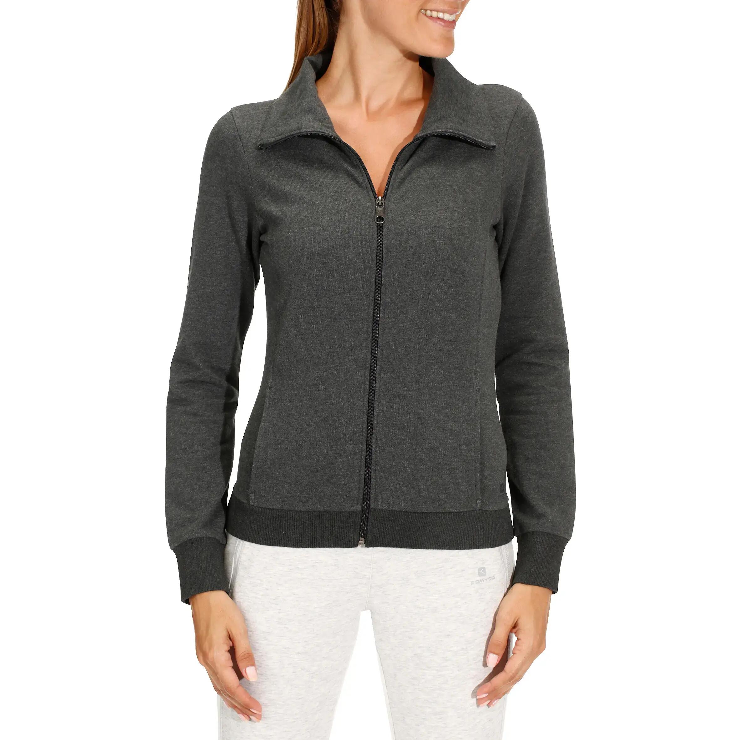 Women's Hoodless Gym & Pilates Jacket - Mottled Dark Grey 2/12