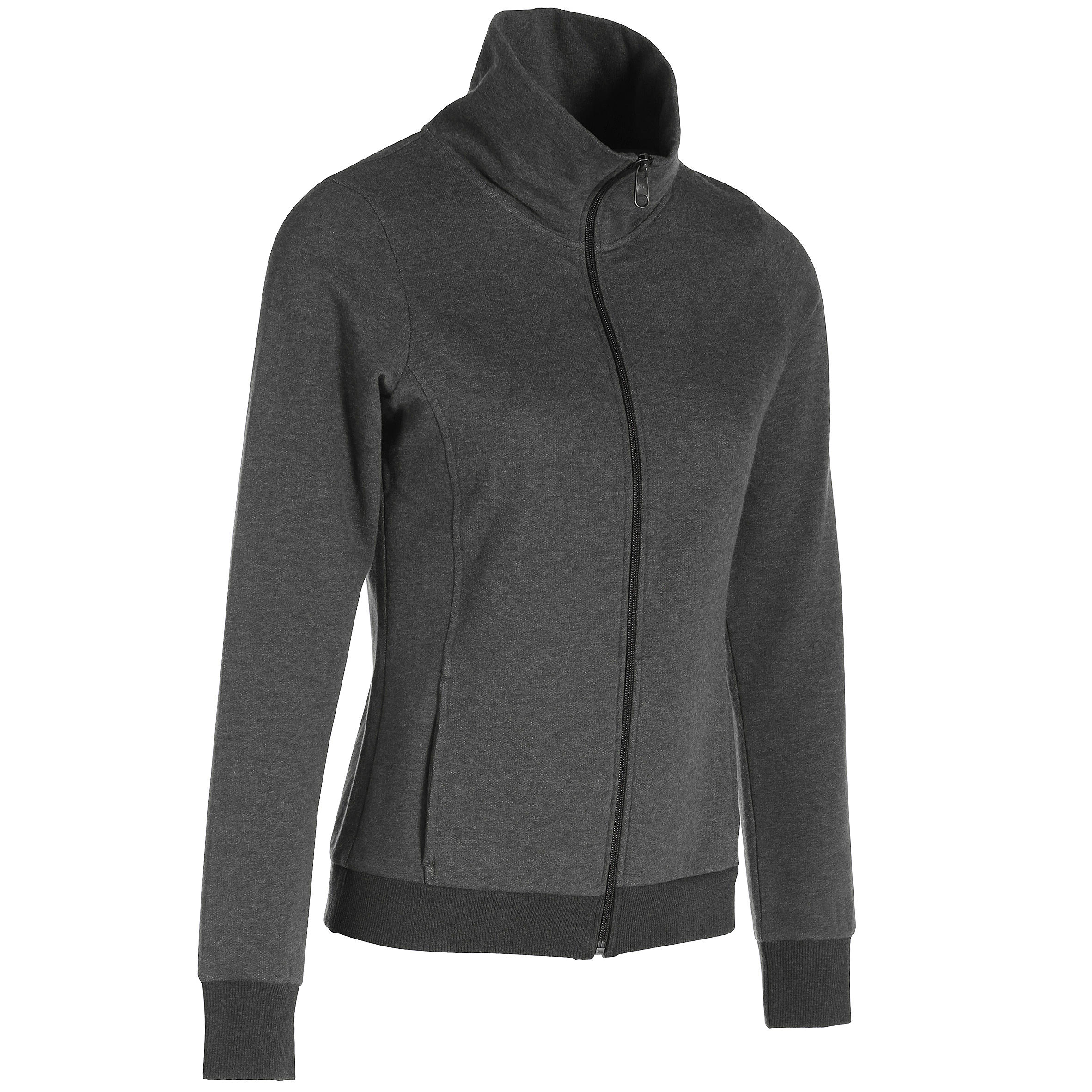 Women's Hoodless Gym & Pilates Jacket - Mottled Dark Grey 1/12