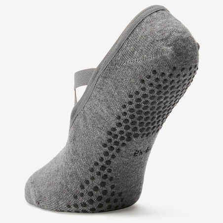 Women's Non-Slip Cotton Ballet Fitness Socks 500 - Grey