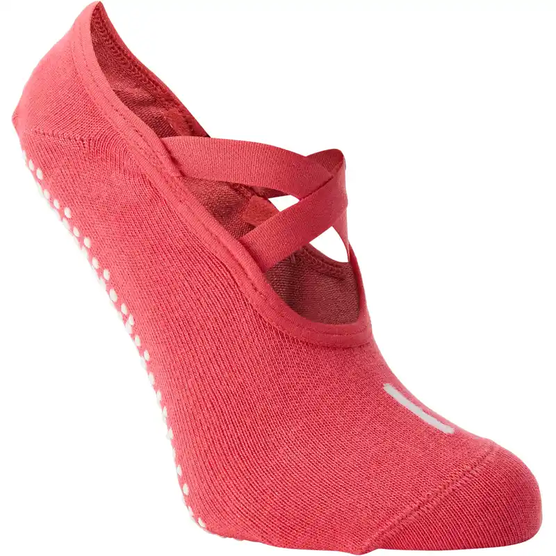 Women's Non-Slip Cotton Ballet Fitness Socks 500 - Pink