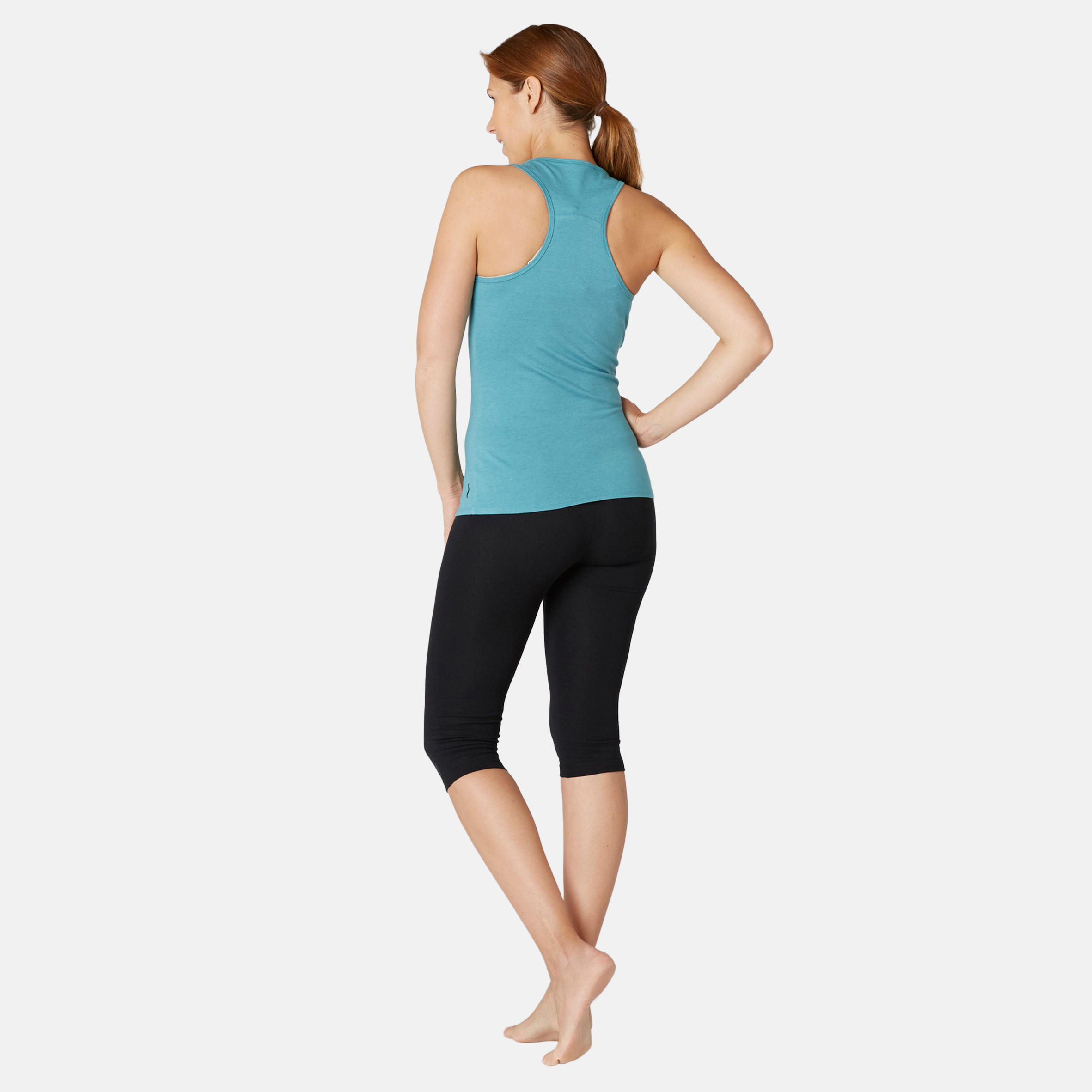 Women's Slim-Fit Racer Back Cotton Fitness Tank Top 500 - Turquoise 4/6