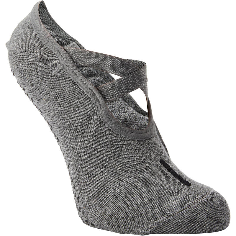 Chaussettes Ballerines antidérapentes fitness coton femme - 500 Gris