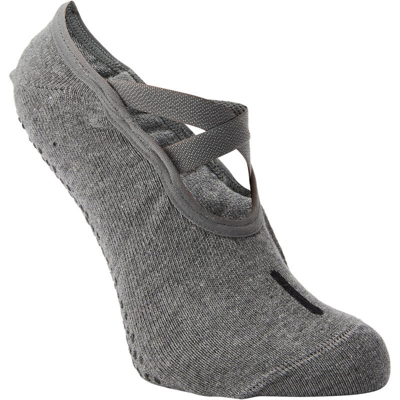 Women's Non-Slip Cotton Ballet Fitness Socks 500 - Grey