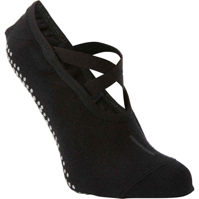 Ballerina-Socken rutschfest 500 Fitness Baumwolle Damen schwarz Ballerina-Socken rutschfest 500 Fitness Baumwolle Damen schwarz