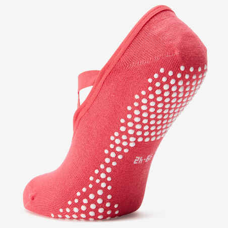 Women's Non-Slip Cotton Ballet Fitness Socks 500 - Pink