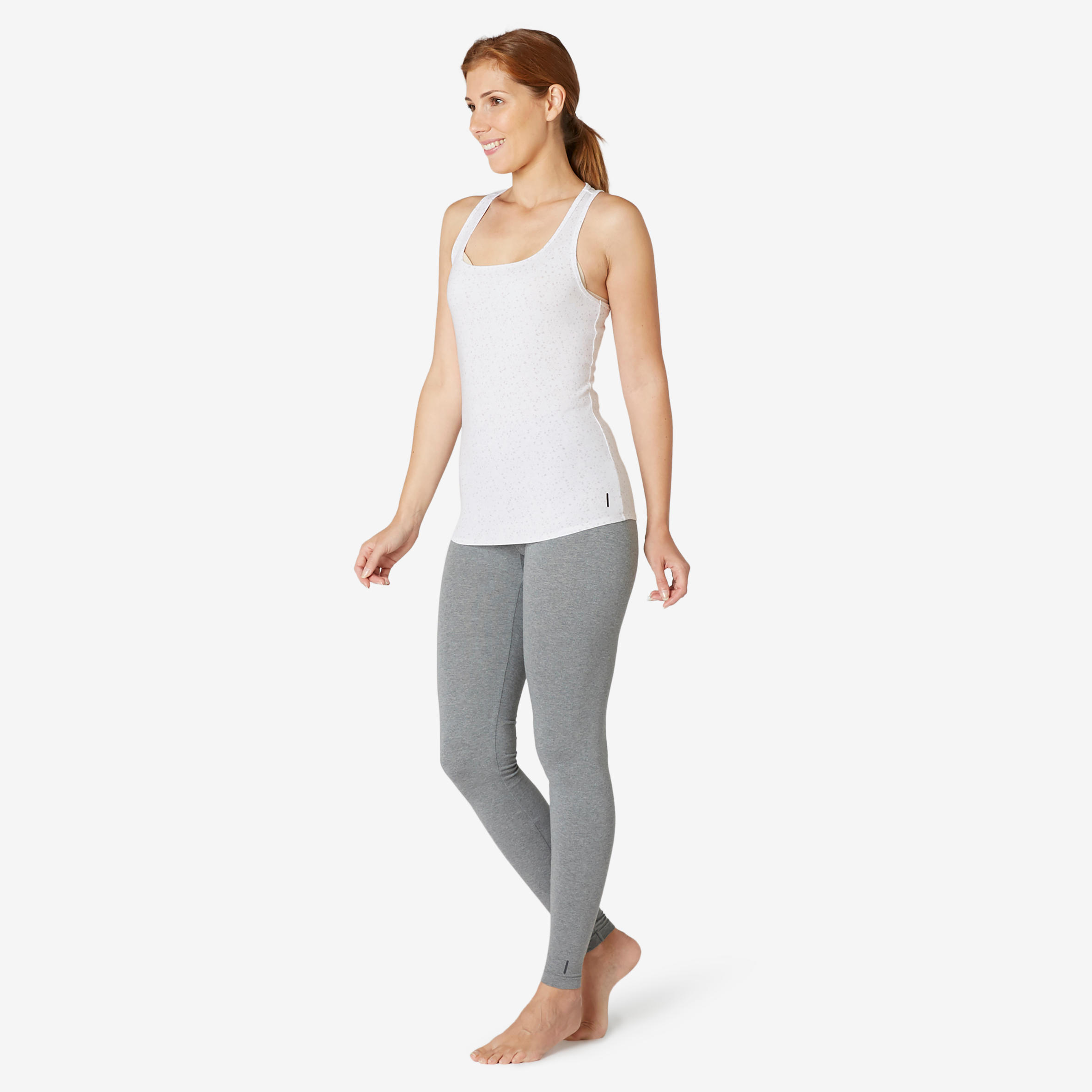 Women's Slim-Fit Racer Back Cotton Fitness Tank Top 500 - White 3/7
