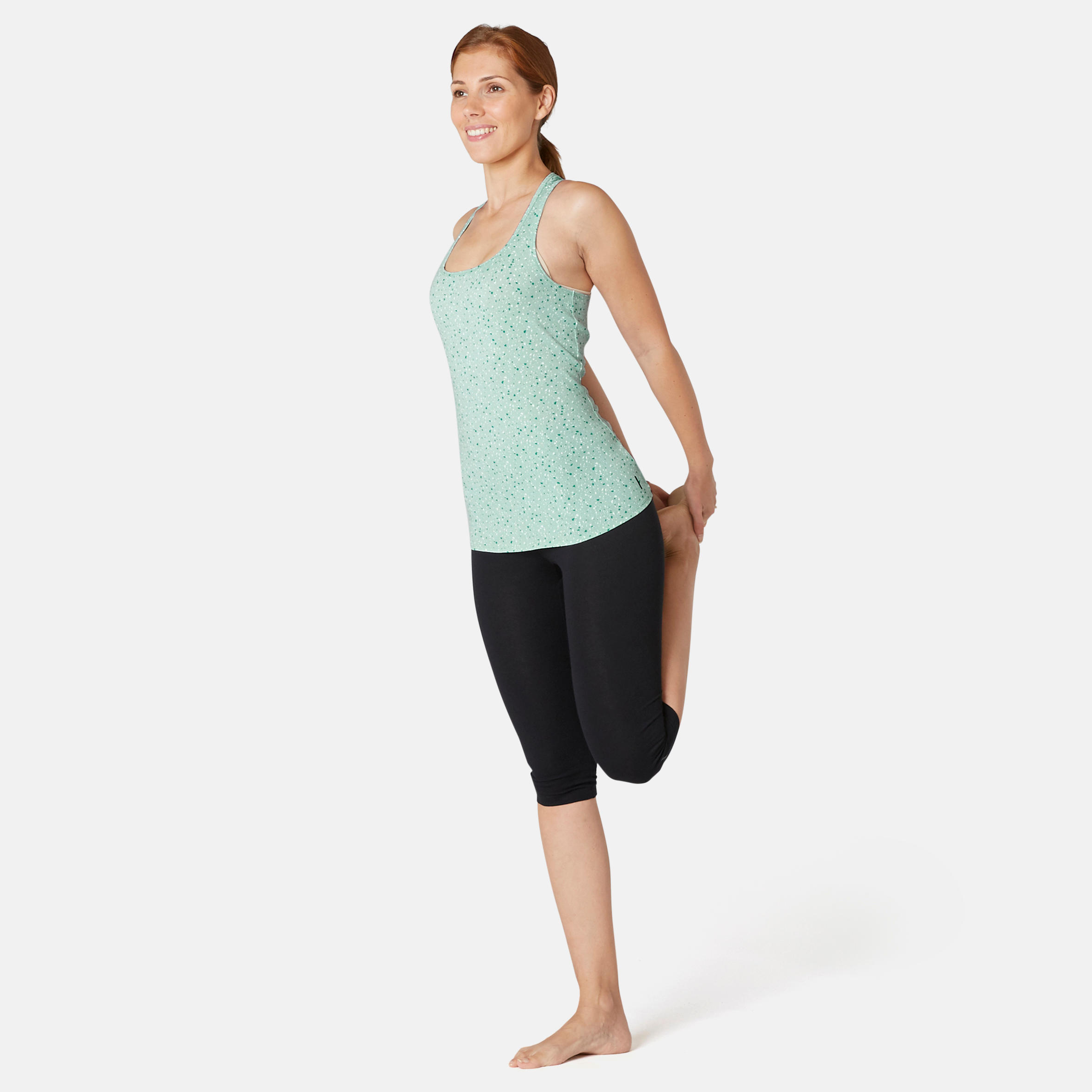 Women's Slim-Fit Racer Back Cotton Fitness Tank Top 500 - Green 2/7