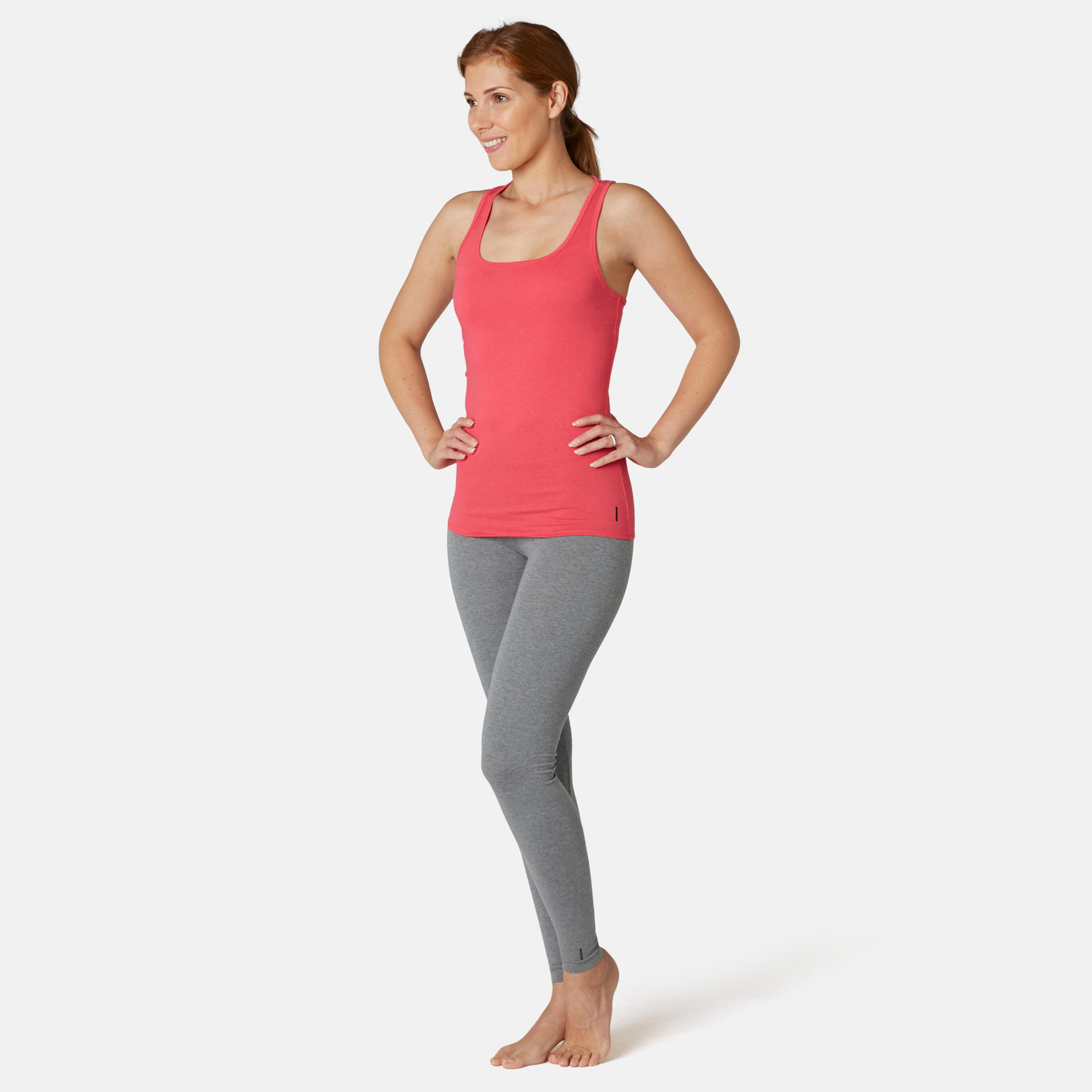 Women's Slim-Fit Racer Back Cotton Fitness Tank Top 500 - Pink 3/7