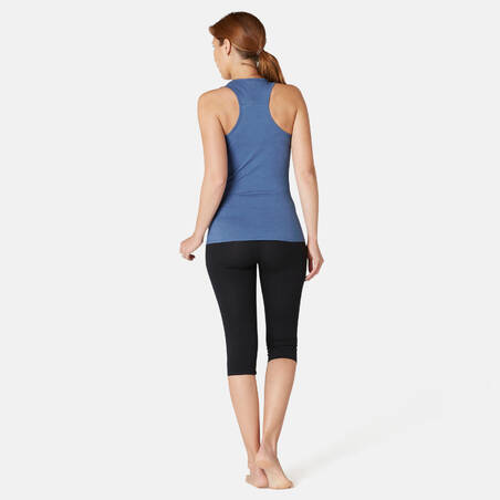 Women's Slim-Fit Racer Back Cotton Fitness Tank Top 500 - Stormy Blue