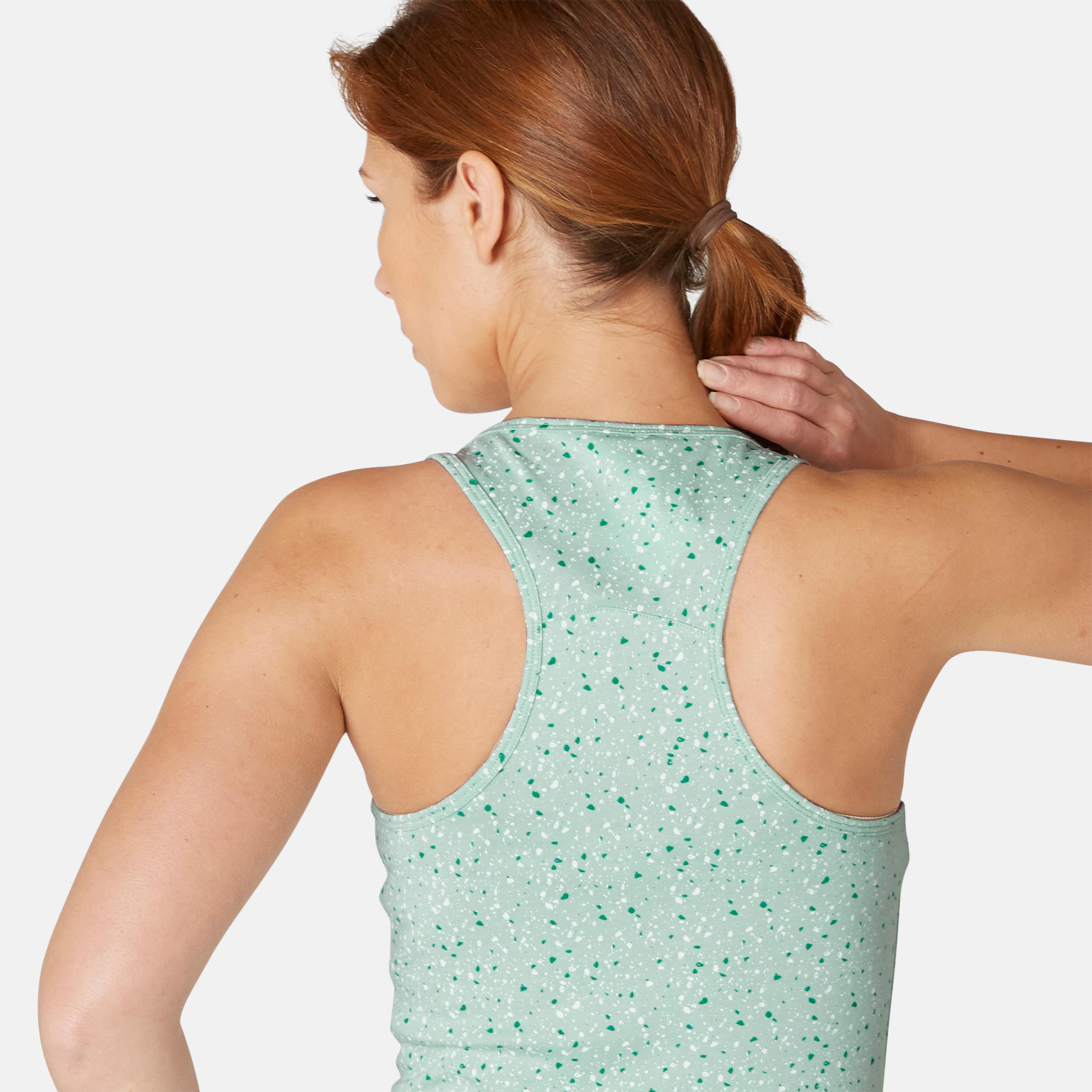 Women's Slim-Fit Racer Back Cotton Fitness Tank Top 500 - Green 5/7