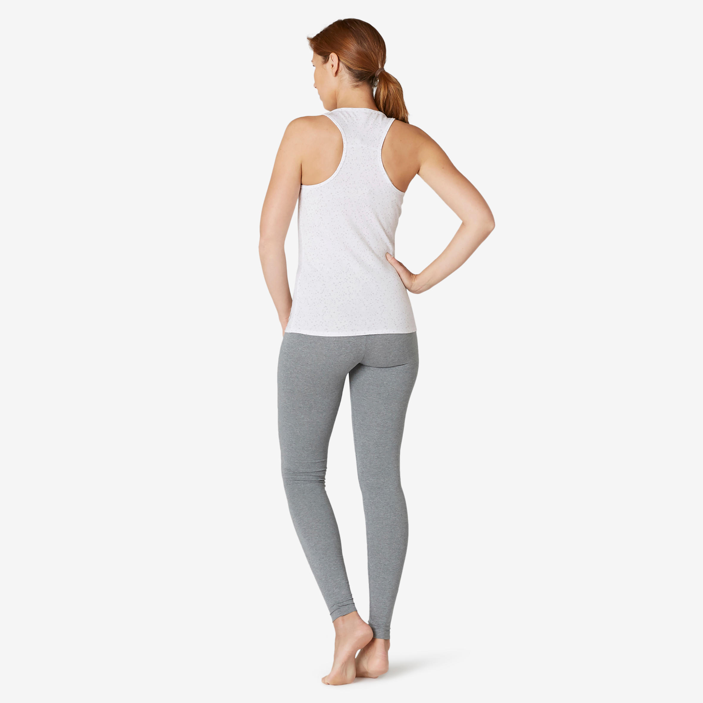 Women's Slim-Fit Racer Back Cotton Fitness Tank Top 500 - White 4/7