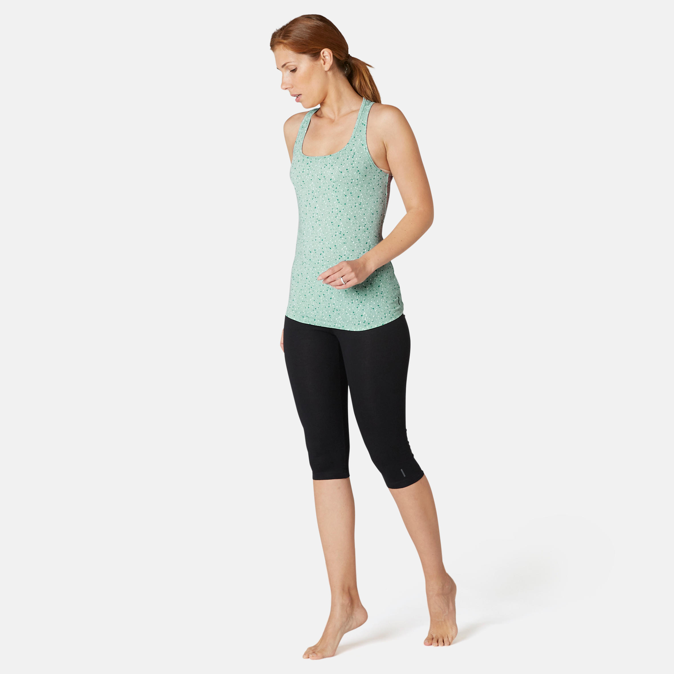 Women's Slim-Fit Racer Back Cotton Fitness Tank Top 500 - Green 3/7