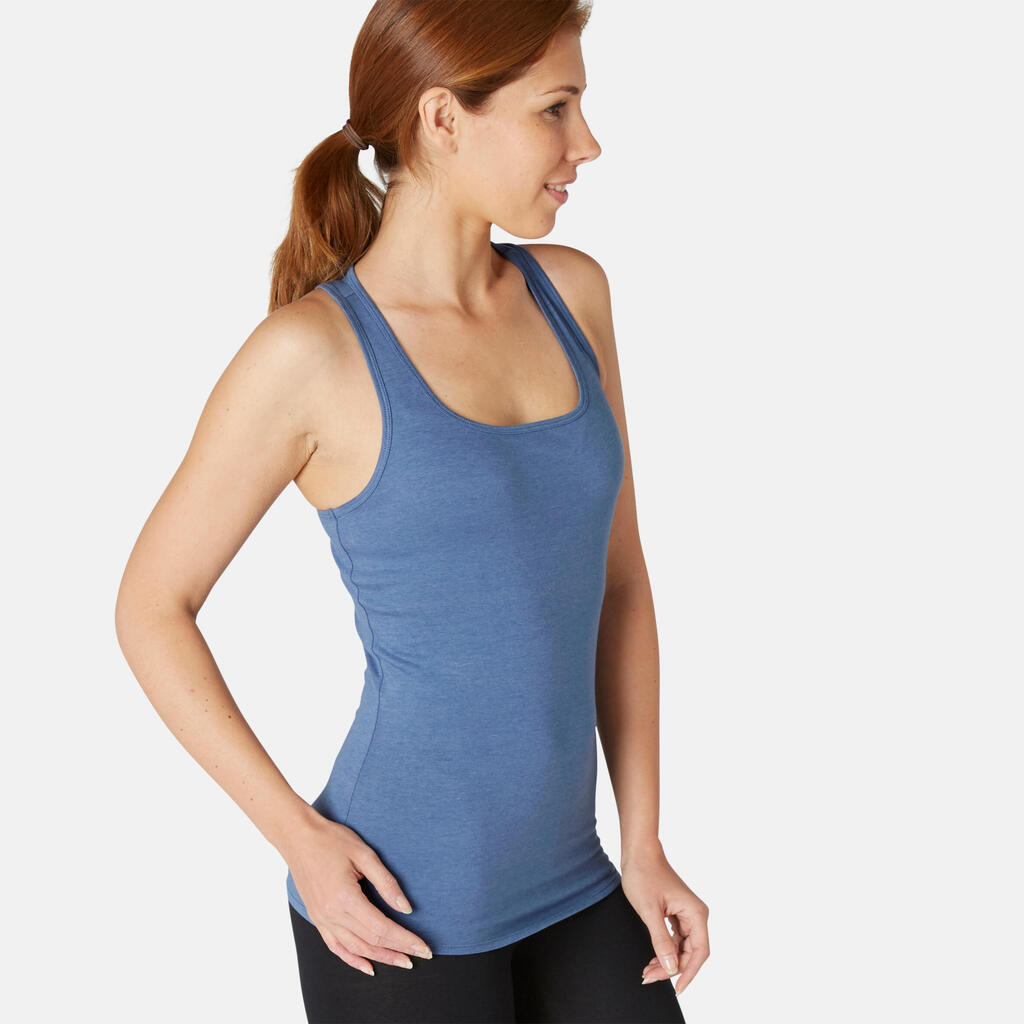 Stretchy Cotton Fitness Tank Top - Grey Print