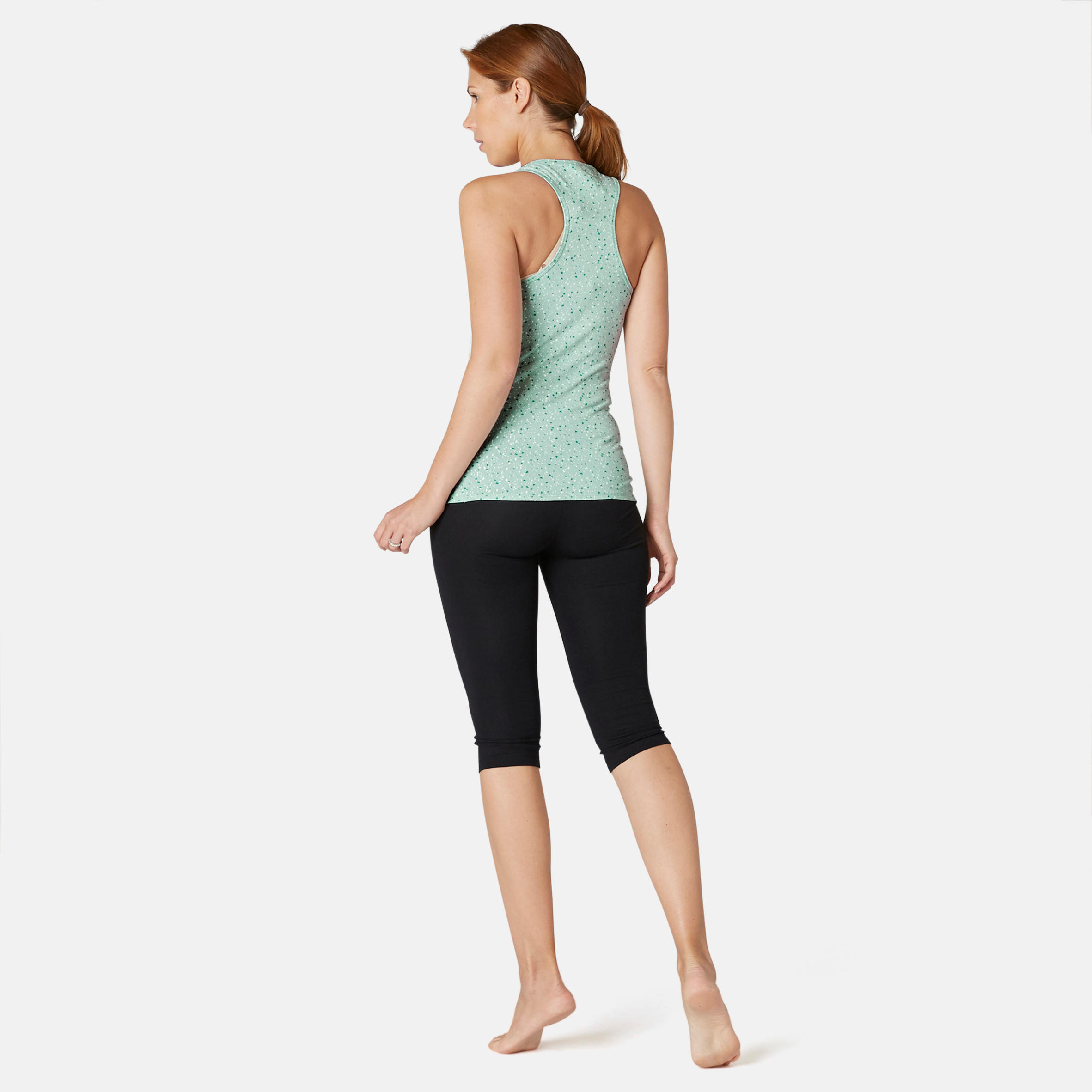Women's Slim-Fit Racer Back Cotton Fitness Tank Top 500 - Green 4/7