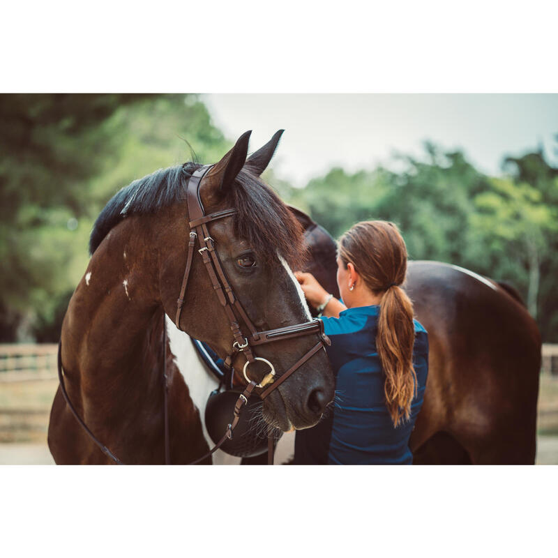 Polo équitation manches courtes mesh Femme - 500 bleu turquin