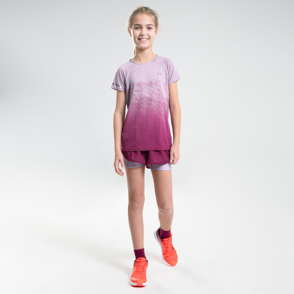 Dievčenské tričko s krátkym rukávom na beh a atletiku Kiprun Care tyrkysové