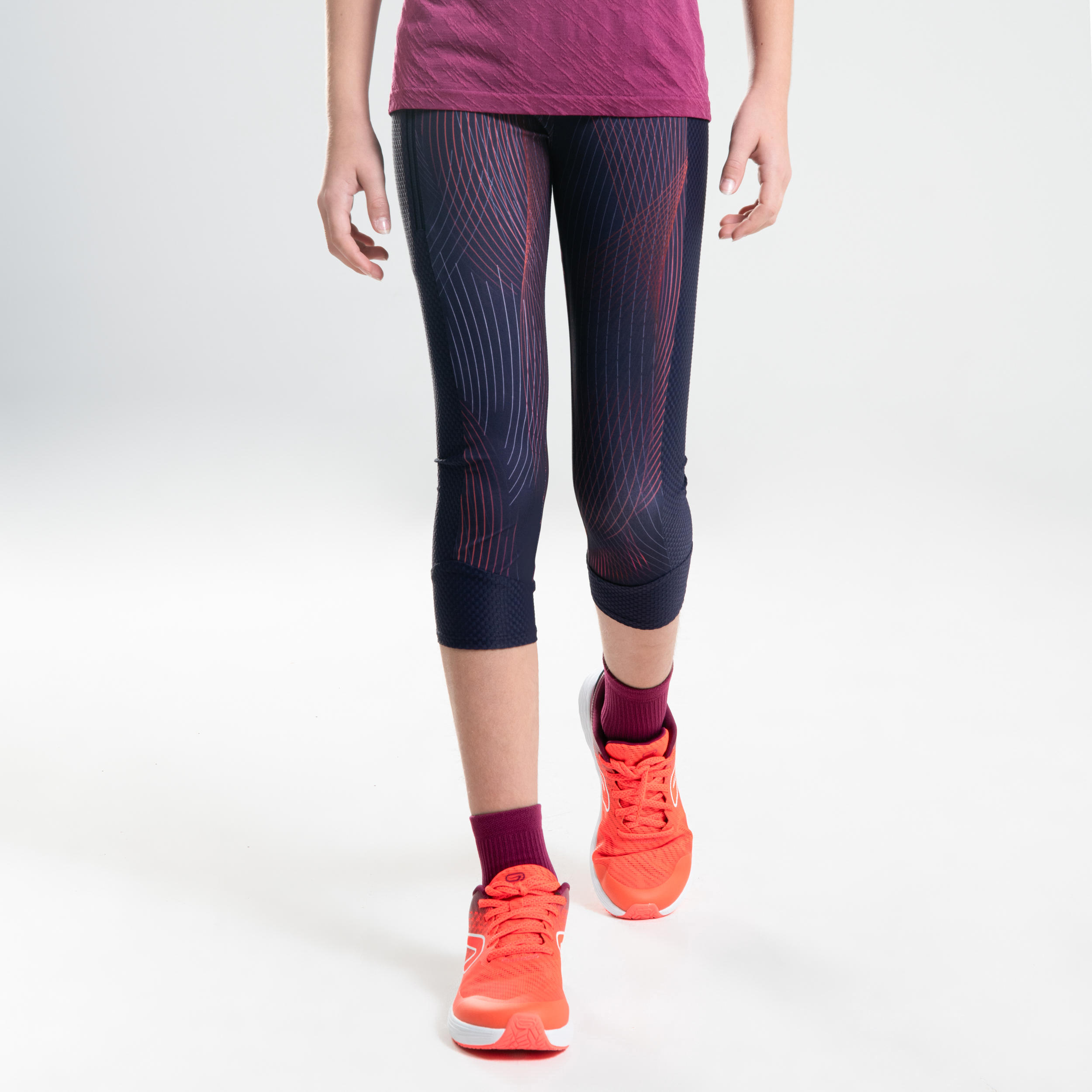 500 GIRLS' ATHLETICS 7/8 TIGHTS - BLUE 