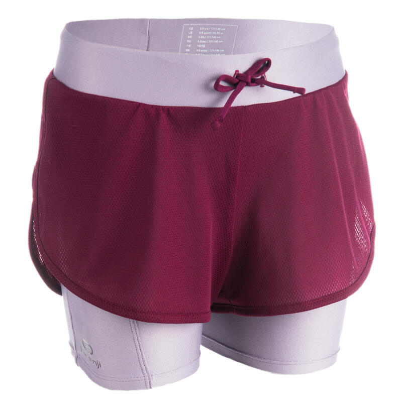 Short fille d'athlétisme AT 500 2 en 1 bordeaux violet