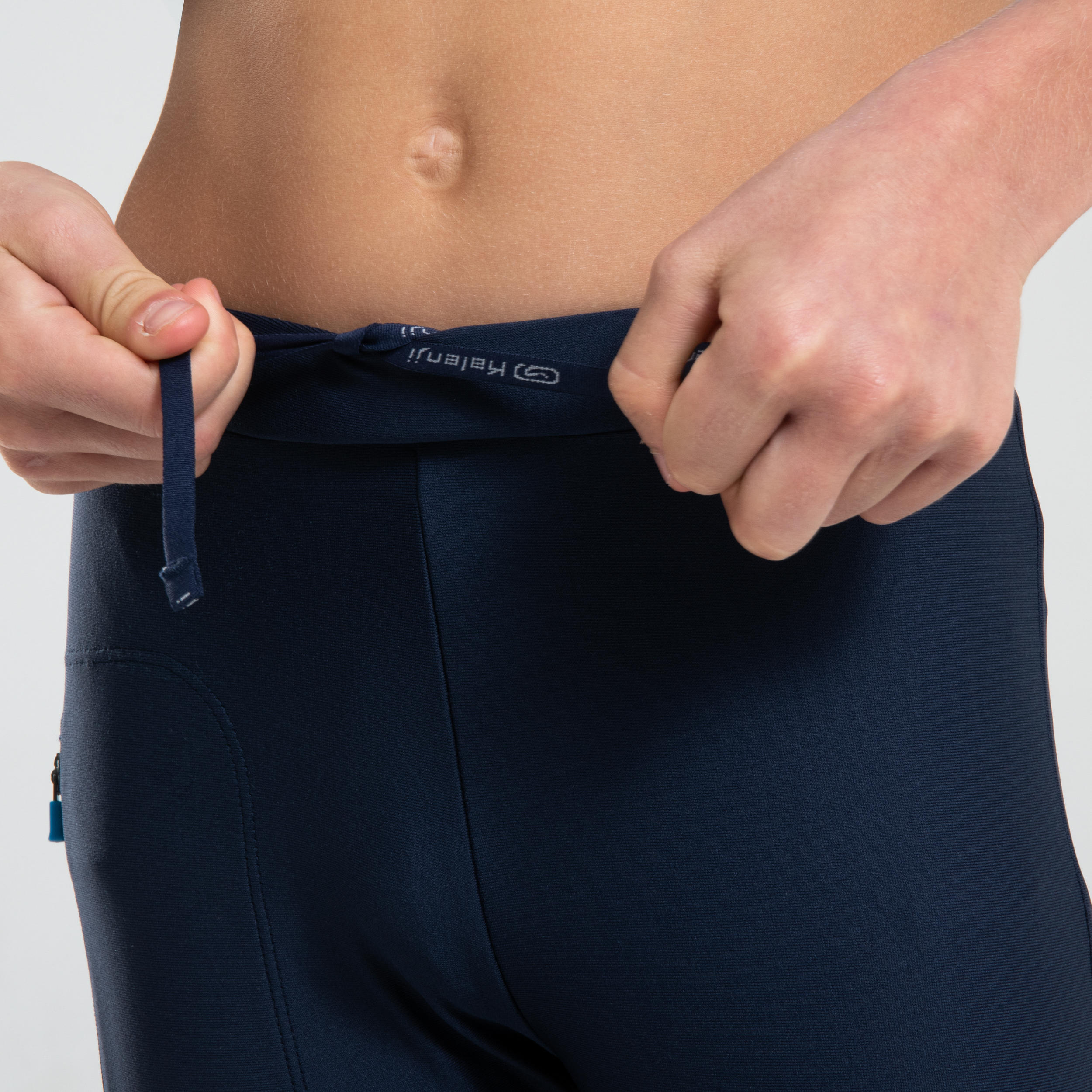 AT 100 KIDS' ATHLETICS CROPPED BOTTOMS - NAVY BLUE/TURQUOISE 2/6