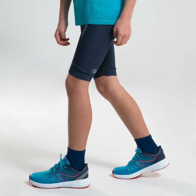 AT 500 KIDS' ATHLETICS TIGHT SHORTS NAVY BLUE