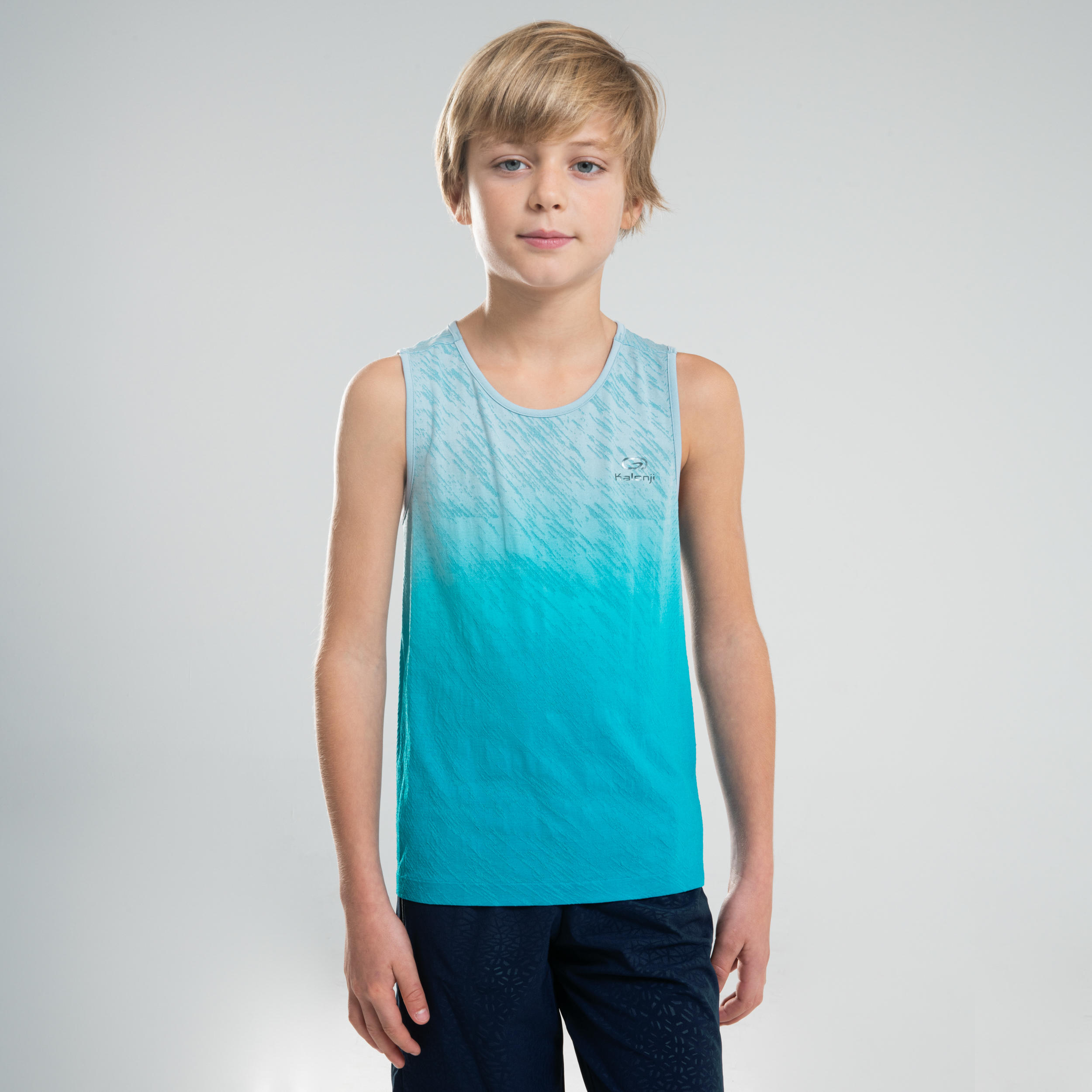 AT 500 KIDS' ATHLETICS TANK TOP - TURQUOISE BLUE 3/8
