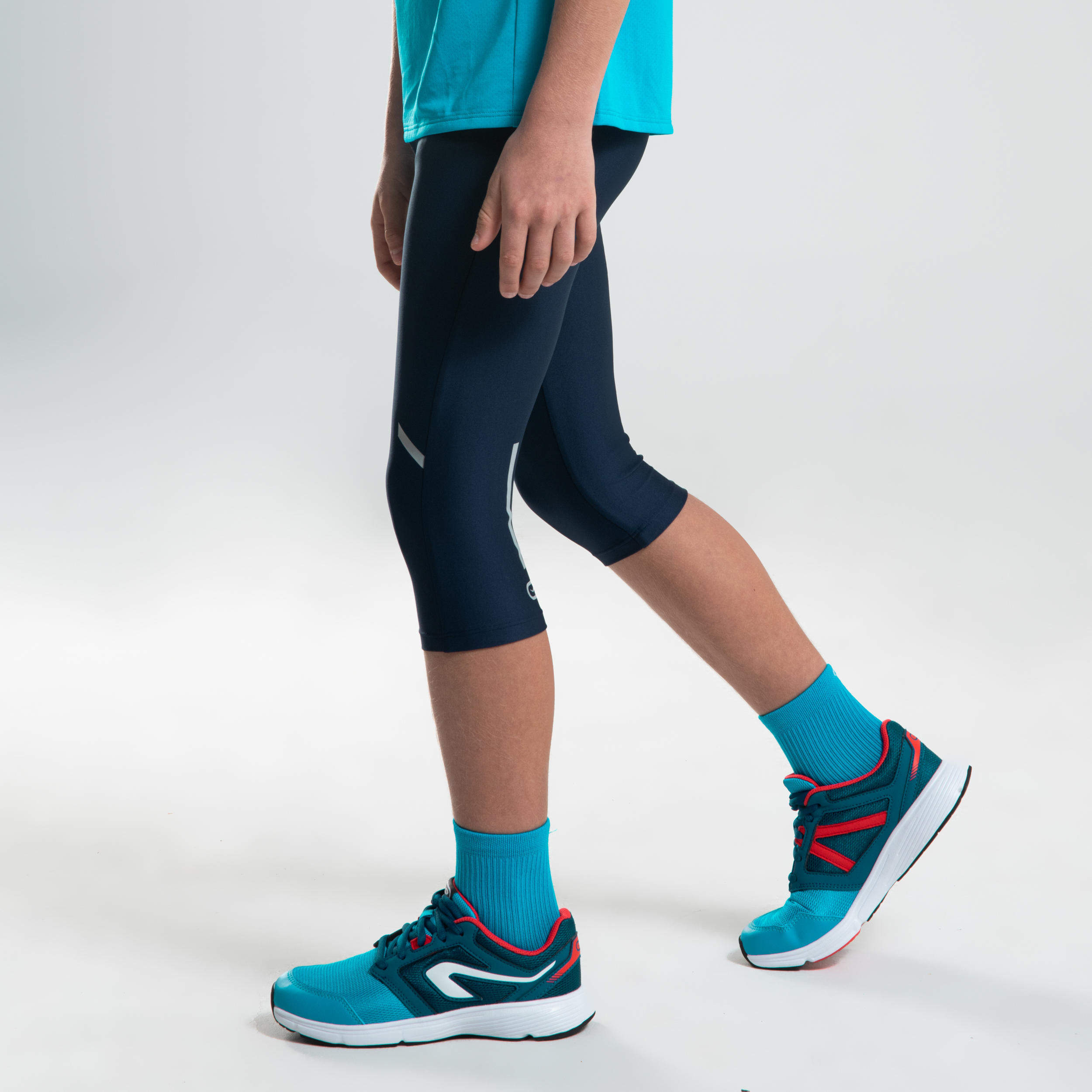 AT 100 KIDS' ATHLETICS CROPPED BOTTOMS - NAVY BLUE/TURQUOISE 6/6